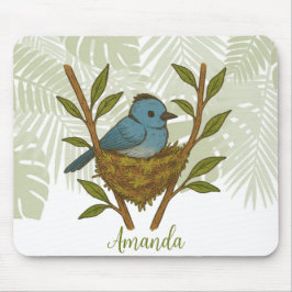 Alfombrilla De Ratón Monarca de paja negra enclavada entre las hojas