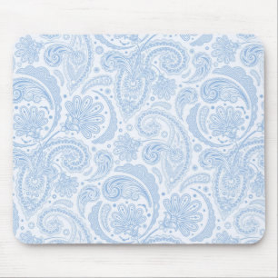 Alfombrilla De Ratón Mono azul blanco lindo con estampado de paisley