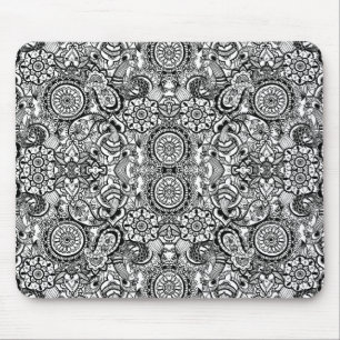 Alfombrilla De Ratón Mono floral paisley blanco negro lindo