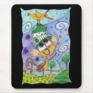 Alfombrilla De Ratón Mono y pájaro bananero divertidos