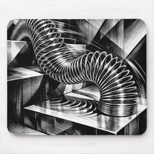 Alfombrilla De Ratón Monochrome Slinky Tumbling Down Chrome Steps (Frente)