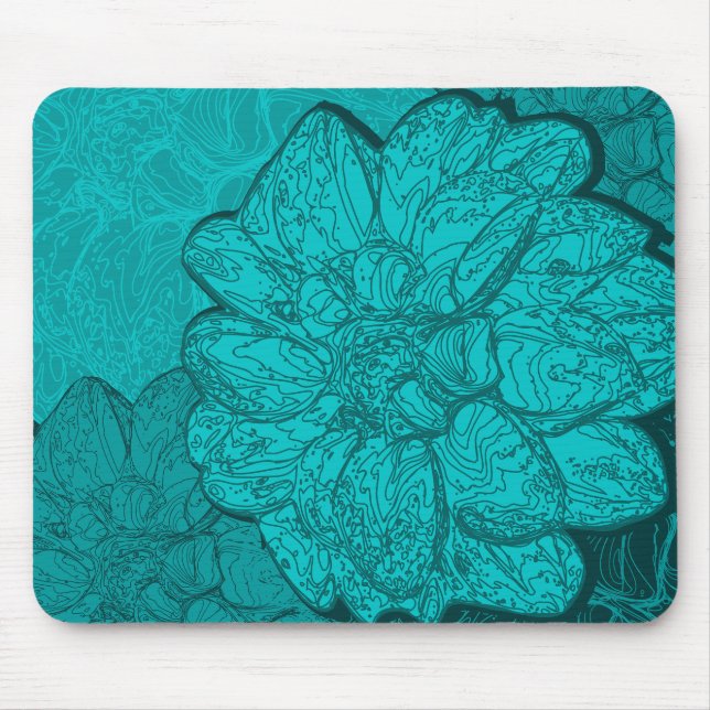 Alfombrilla De Ratón Monocromático Turquesa Verde azulado y Aqua Dahlia (Frente)
