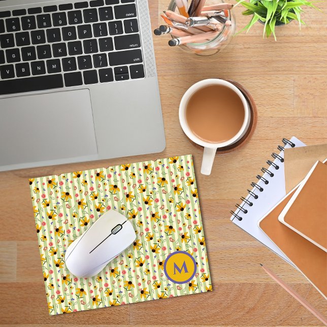 Alfombrilla De Ratón Monogram Coneflower Butterfly Floral Patterned (Monogram Coneflower Butterfly Floral Patterned Mouse Pad)