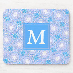 Alfombrilla De Ratón Monogram Electric blue circles pattern