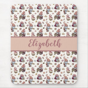 Alfombrilla De Ratón Monogram Gnomes Baking Cupcakes Donuts Pink Script