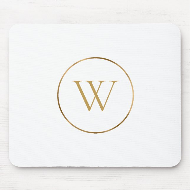Alfombrilla De Ratón Monogram Gold Chic Trendy White (Frente)