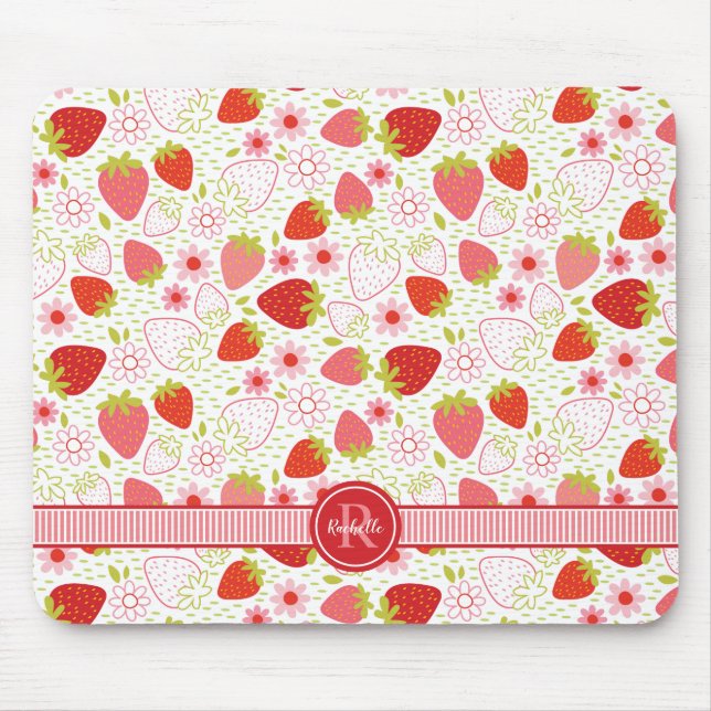 Alfombrilla De Ratón Monogram Summer Strawberry Fruit Pattern (Frente)