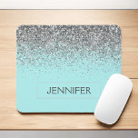 Alfombrilla De Ratón Monogram Teal Blue Silver Glam Glitter Name<br><div class="desc">Silver and Aqua Blue Teal Faux Glitter Sparkle Elegant and Modern Chic Trendy Luxury Monogrammed Mouse Pad. These monogram - add your own name customized mousepad can be updated with your name.</div>