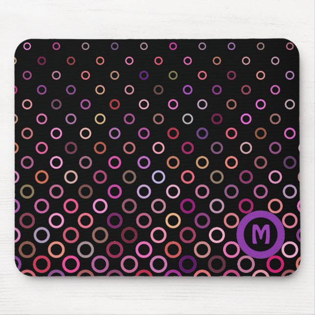 Alfombrilla De Ratón Monogram Trendy Colorful Circles on Black (Frente)