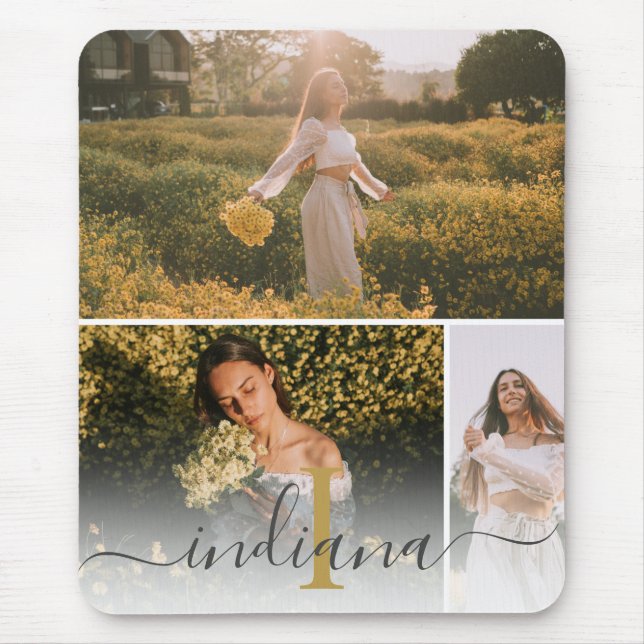 Alfombrilla De Ratón Monograma 3 de escritura moderna Personalizado de  (Frente)