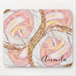 Alfombrilla De Ratón Monograma abstracto de mármol rosa y dorado de Ru