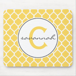 Alfombrilla De Ratón Monograma amarillo de Quatrefoil