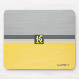 Alfombrilla De Ratón Monograma amarillo y gris del tono simple dos de