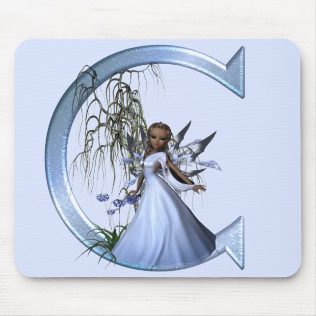 Alfombrilla De Ratón Monograma azul de hadas C (Frente)