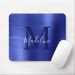 Alfombrilla De Ratón Monograma azul Metalizado cepillado elegante minim<br><div class="desc">Almohadilla de ratón Metalizado con monograma azul cepillado elegante minimalista</div>