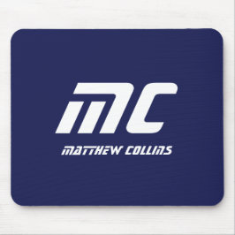 Alfombrilla De Ratón Monograma Azul Nombre Minimalista Moderno Blanco S