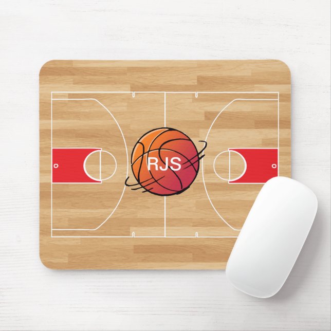 Alfombrilla De Ratón Monograma Baloncesto en cancha de baloncesto (Con ratón)