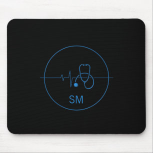 Alfombrilla De Ratón Monograma Black Blue Medical Stethoscope latido ca
