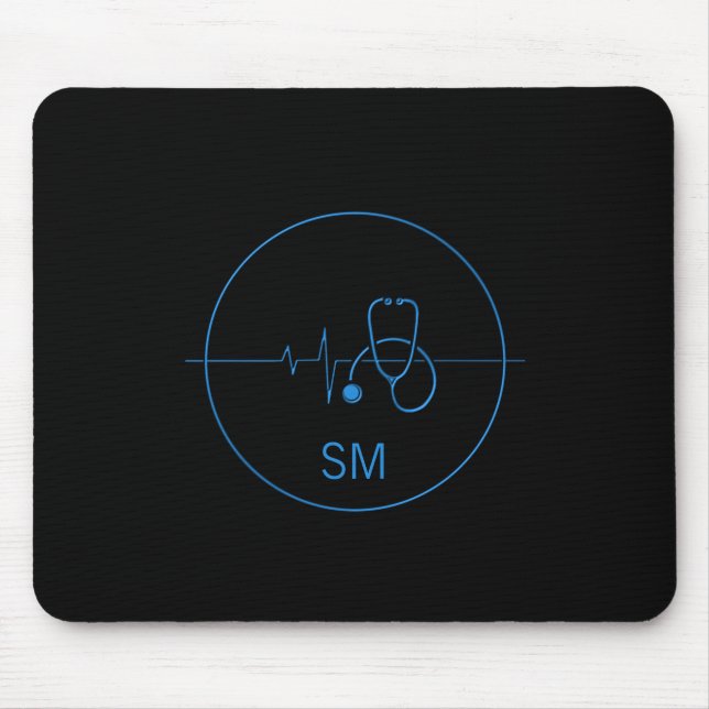 Alfombrilla De Ratón Monograma Black Blue Medical Stethoscope latido ca (Frente)