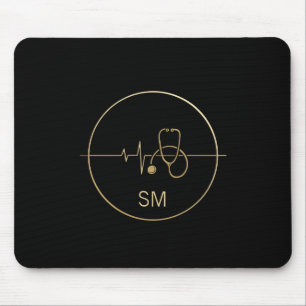 Alfombrilla De Ratón Monograma Black Gold Medicina Stethoscope latido c