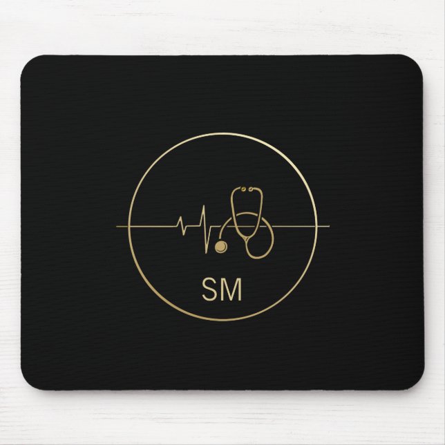 Alfombrilla De Ratón Monograma Black Gold Medicina Stethoscope latido c (Frente)