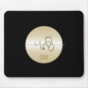 Alfombrilla De Ratón Monograma Black Gold Medicina Stethoscope latido c