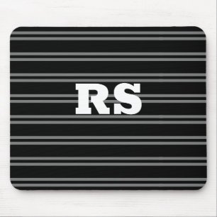 Alfombrilla De Ratón Monograma Blanca en Negr con Lneas Grises