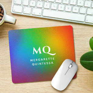 Alfombrilla De Ratón Monograma blanco arco iris colorido moderno inicia