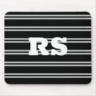 Alfombrilla De Ratón Monograma blanco negrita, líneas grises en negro