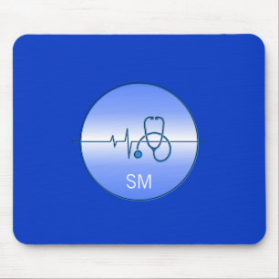 Alfombrilla De Ratón Monograma Blue Medical Stethoscope