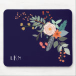 Alfombrilla De Ratón Monograma Botánico<br><div class="desc">Un pulverizador colorido de flores botánicas gráficas decora este mousepad y se puede personalizar con tres iniciales de monograma. El fondo es un azul marino rico.</div>