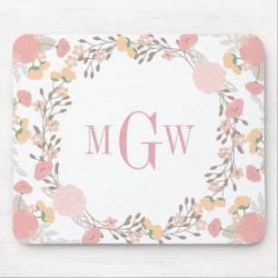 Alfombrilla De Ratón Monograma botánico floral bonito Mousepad