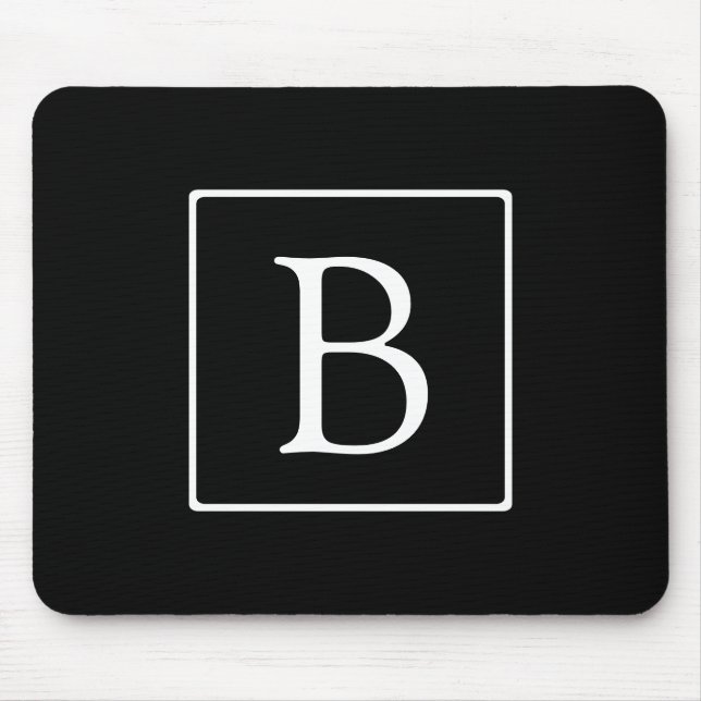 Alfombrilla De Ratón Monograma clásico simple| Negro con texto blanco (Frente)
