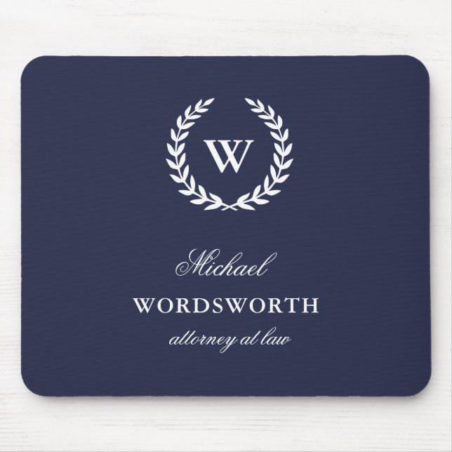Alfombrilla De Ratón Monograma Classic Elegant Business Blue Mousepad (Frente)