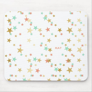 Alfombrilla De Ratón Monograma Confetti de Estrellas de Peach, Mint y G
