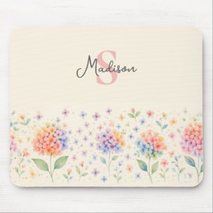 Alfombrilla De Ratón Monograma de acuarela floral — Flores pasteles