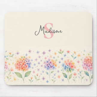 Alfombrilla De Ratón Monograma de acuarela floral — Flores pasteles