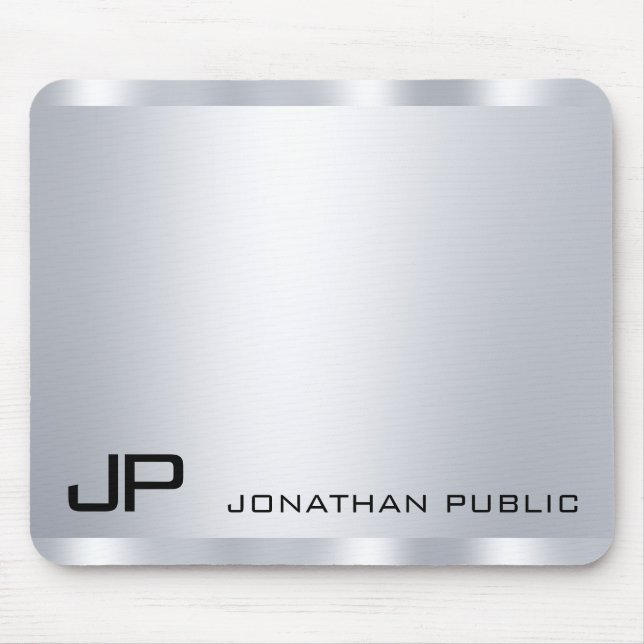 Alfombrilla De Ratón Monograma de aspecto metálico Faux Silver de perso (Frente)