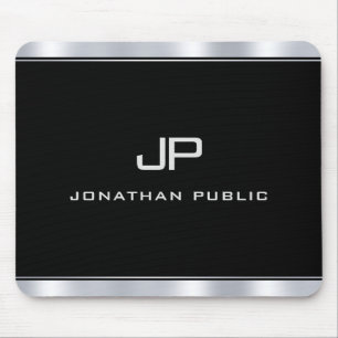 Alfombrilla De Ratón Monograma de aspecto plateado metálico moderno per