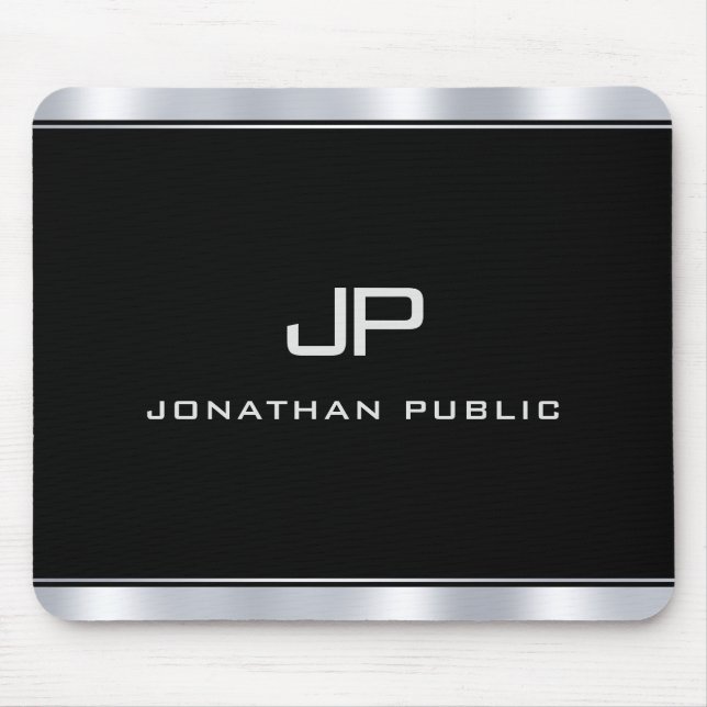 Alfombrilla De Ratón Monograma de aspecto plateado metálico moderno per (Frente)