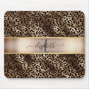 Alfombrilla De Ratón Monograma de Bronce Negro con Estampado de Leopard