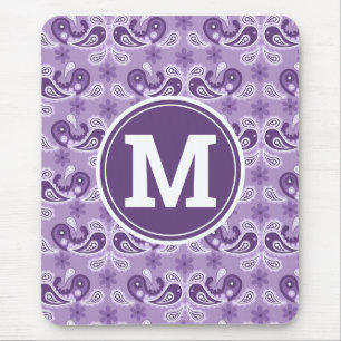 Alfombrilla De Ratón Monograma de cachemira morado y blanco Chic Desgas