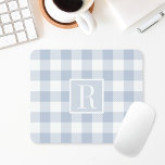 Alfombrilla De Ratón Monograma de comprobación de búfalo azul turbio<br><div class="desc">almohadilla de ratón monograma diseñada por personalizados que presenta un patrón de comprobación de búfalo azul polvoriento sobre la luz.</div>