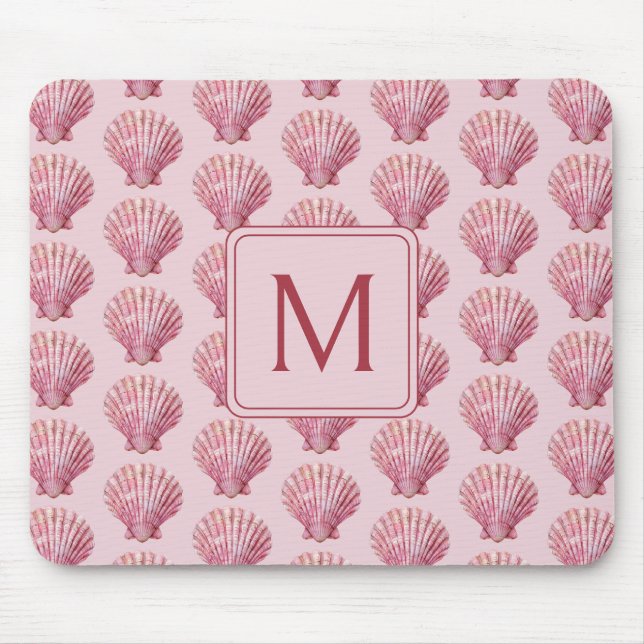 Alfombrilla De Ratón Monograma de conchas marinas rosadas costeras (Frente)