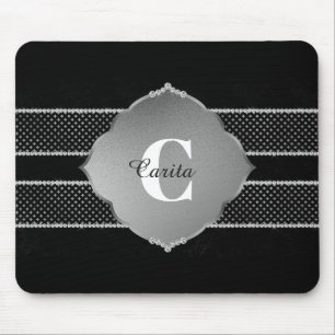 Alfombrilla De Ratón Monograma de diamantes plateados Mousepad