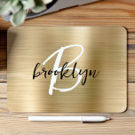 Alfombrilla De Ratón Monograma de escritura blanca Metalizado cepillado<br><div class="desc">Esta elegante almohadilla personalizada del ratón presenta un monograma y un nombre en un guión moderno en blanco y negro sobre un fondo metalizado dorado brillante.</div>