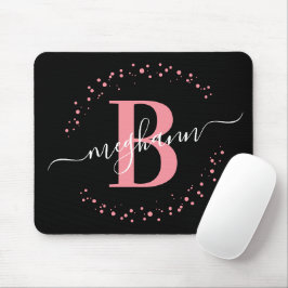 Alfombrilla De Ratón Monograma de escritura de nombre negro rosado mode
