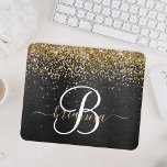 Alfombrilla De Ratón Monograma de espuma negra Purpurina de oro persona<br><div class="desc">Personalice fácilmente este elegante diseño de diseño de almohadillas de ratón con un purpurina brillante de bonito dorado sobre un fondo metálico negro cepillado.</div>