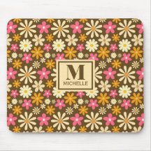 Monograma de flor hippie groovy de moda retro 70