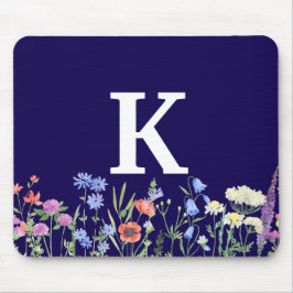 Alfombrilla De Ratón Monograma de flor silvestre acuarela